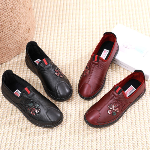 2024 Spring and Autumn New Women's Shoes Non-slip Soft Sole Comfortable Wear-Resistant Casual One-Step Middle-aged and Elderly Mom Shoes