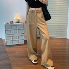 卡其色阔腿裤女夏莱赛尔天丝棉凉感工装空气裤休闲裤垂感西装裤子