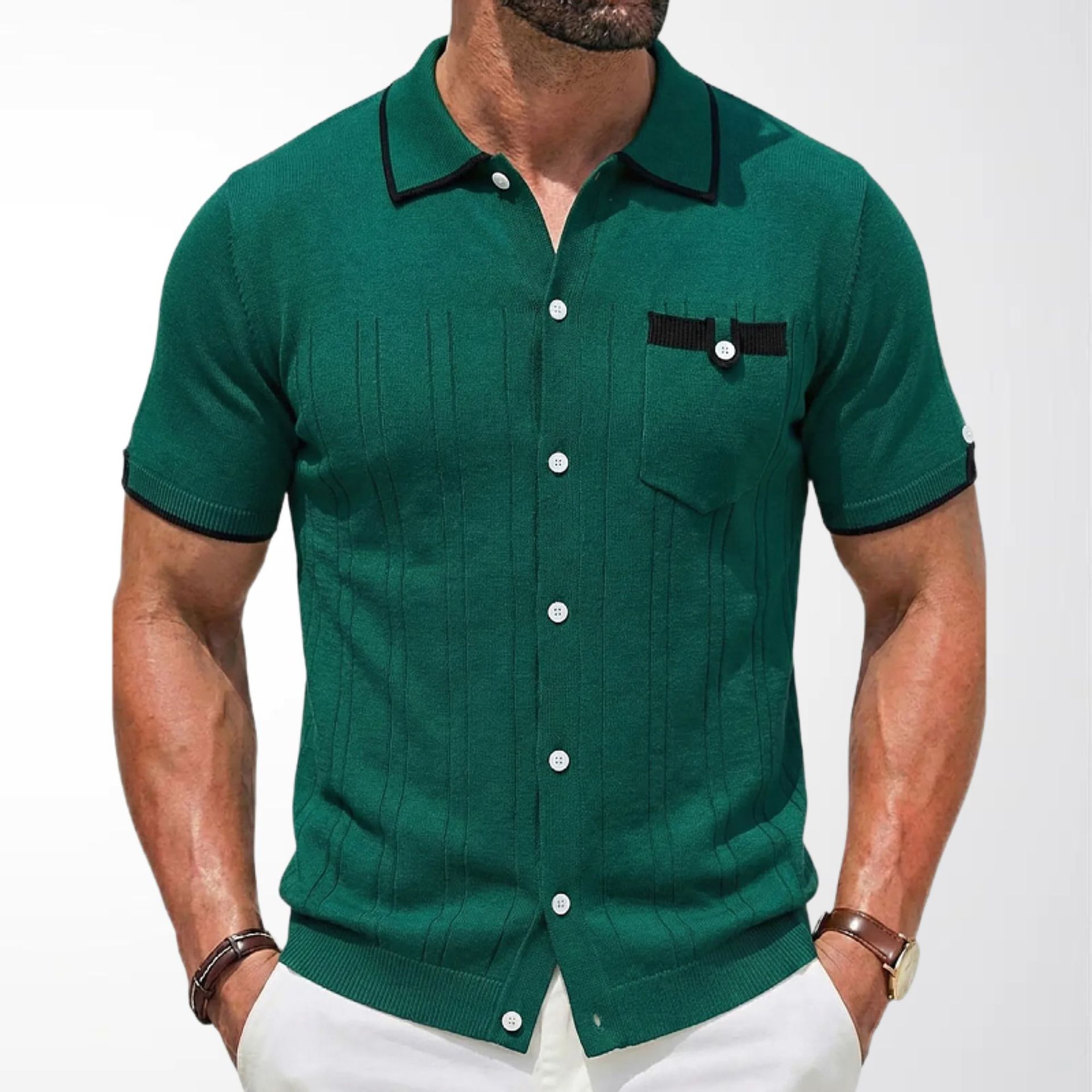 Foreign Trade Men's Clothing Summer New Style Men's Knitwear Business Casual Style Three-Dimensional Patch Pocket Knit Polo Shirt Sy0031