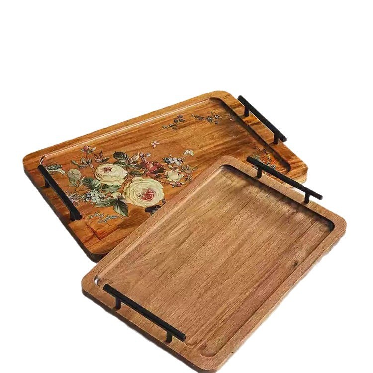 Acacia madera bandeja de té casera bandeja de infusión seca pequeña mesa de té estilo chino retrógrado olla de taza de té bandeja de almacenamiento de refrigerio bandeja de almacenamiento