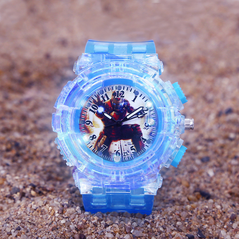 Iron Man Children's Watch Elementary School Marvel Superhero Flashing Light Electronic Boys Literacy Quartz Watch