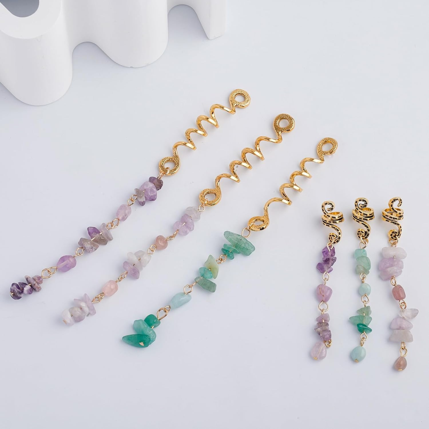 歐美個性誇張編發發繩個性天然石吊墜發環民族風頭繩髒辮復古髮夾