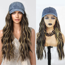 帽子假发女魔术贴可拆卸化纤自然时尚棒球鸭舌帽拼接化纤长卷发