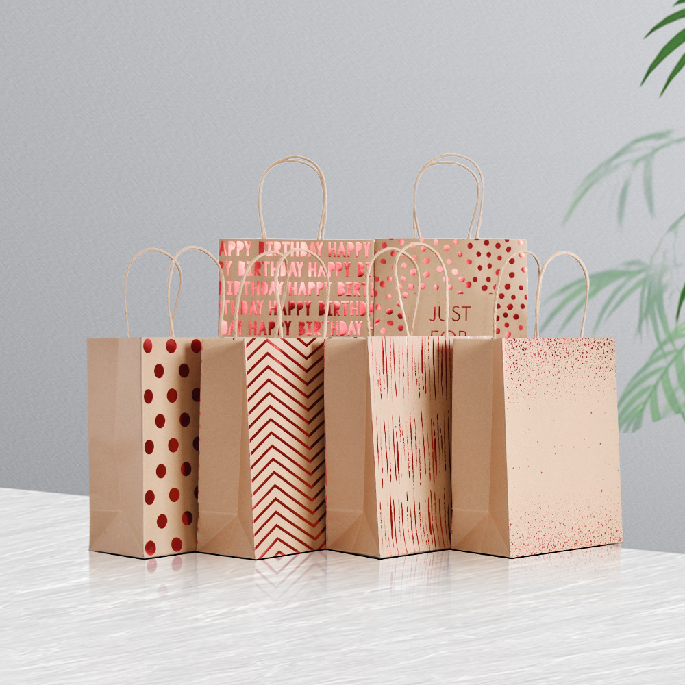 两面烫金工艺加厚牛皮纸节日纸礼品袋纸袋派对生日装饰购物袋现货