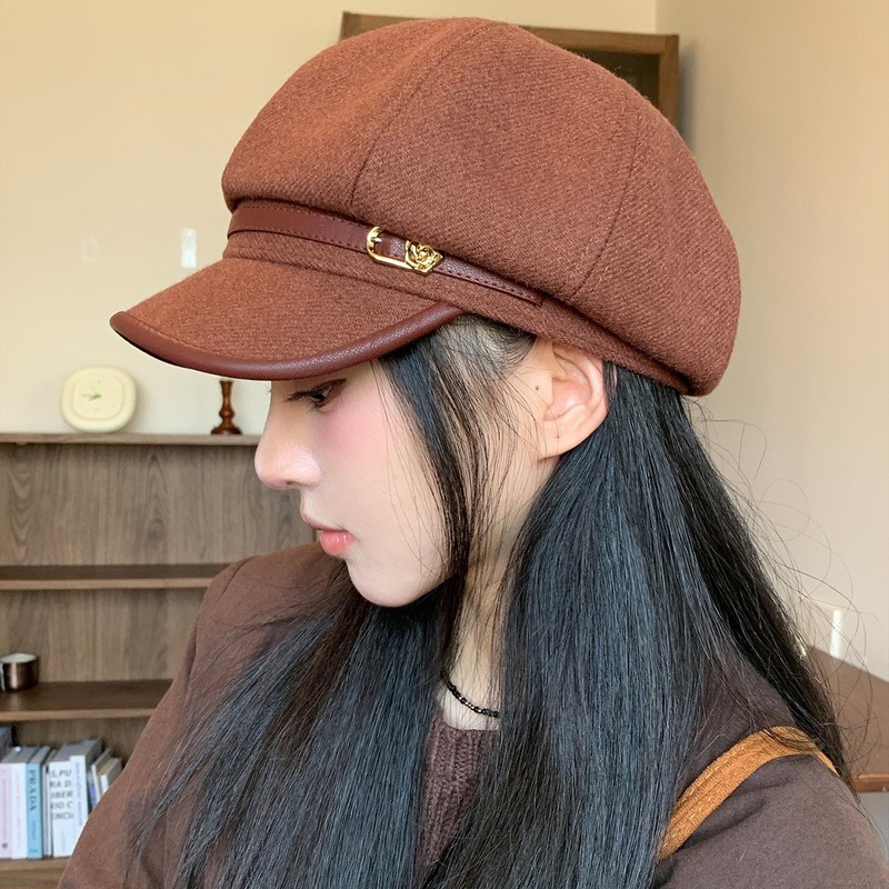 日系复古文艺风黑色鸭舌贝雷帽女休闲百搭气质显脸小八角云朵帽子|undefined