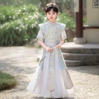 Hanfu для мальчиков, новый летний детский древний костюм с короткими рукавами для маленьких мальчиков, джентльмен в китайском стиле, красивый традиционный китайский костюм Тан, оптовая продажа