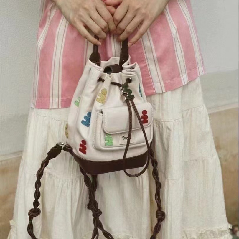 Tagi.mini pintor bolsos de hombro tejidos a mano correas de hombro con bolsillo de viaje cubos de extracción de cuerda bolsos de boca