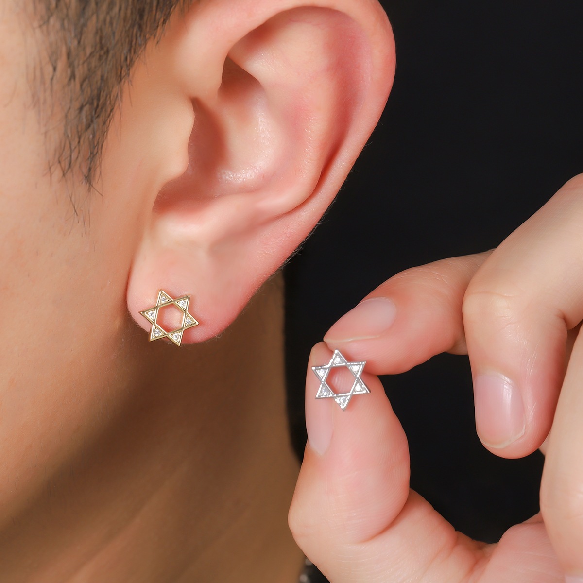 Cross-border Hollow Hexagram Earrings Men, Trendy, Light Luxury, High-end Feel, Simple And Unique Fashion Accessories_voghion.com