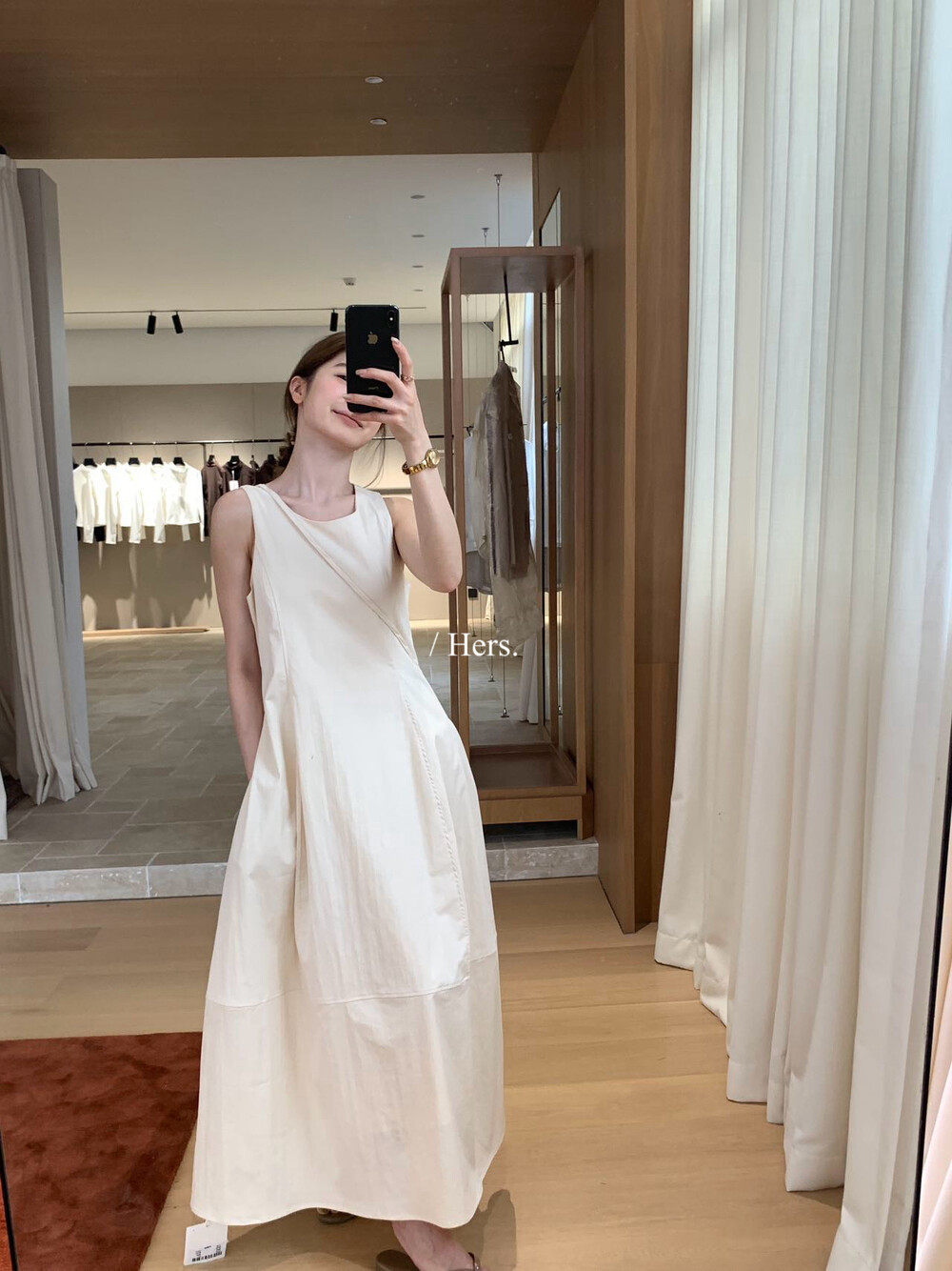 Đầm maxi nữ thắt eo không tay phong cách Pháp tối giản — Cam trần, màu trắng chi tiết 32