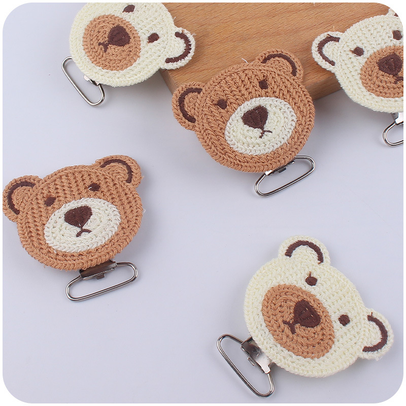 Nuevos suministros para bebés crochet DIY oso cabeza chupete clip bebé oso de dibujos animados clip chupete cadena anti-caída cadena accesorios