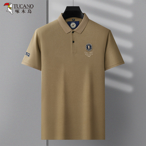 Heavyweight Summer New Thin Xinjiang Cotton Fabric Fashion Embroidered Short-Sleeve Everyday Casual Solid Color POLO Shirt for Men