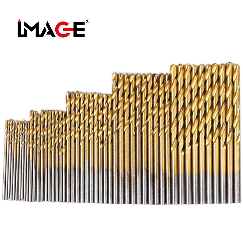 50pc镀钛麻花钻 50支钻头 高速钢直柄 金属打孔组合套装 木工开孔