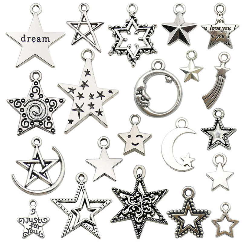 Retro alloy jewelry accessories star hollow five-pointed star meteor moon diy necklace earrings pendant pendant pendant