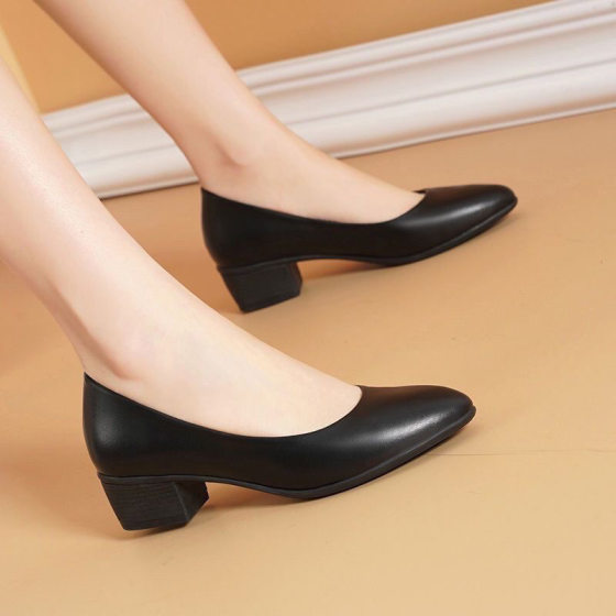 First-Layer Cowhide Work Shoes for Women, Black Professional Interview Work Shoes, Formal Heels, Commuter Non-Slip Leather Shoes, Women's Flats