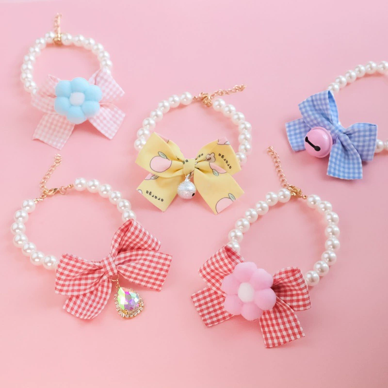 Специальный трансграничный ошейник для домашних животных Amazon котенок собака колокольчик ожерелье Цветочный бант жемчуг милый флэш-бриллиант