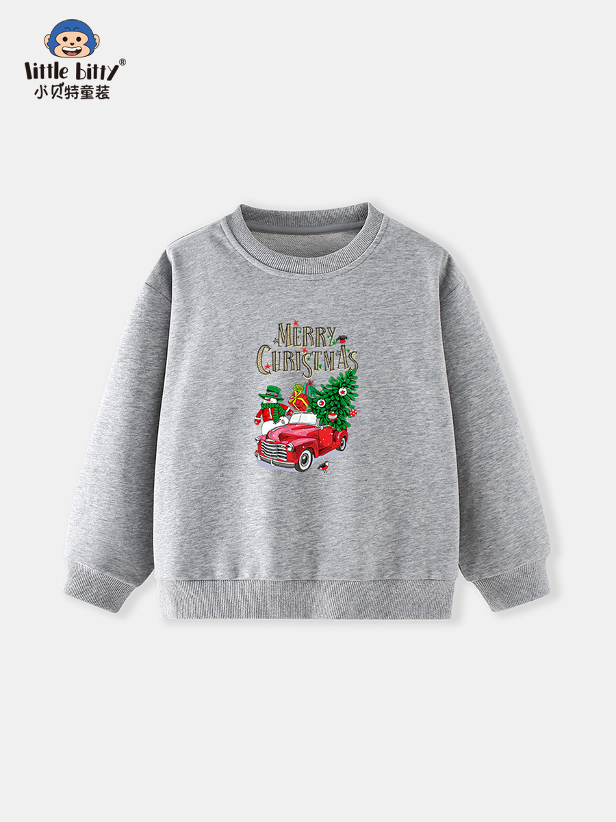 European and American Cross-Border 25 Years Autum Kidsren's Long-Sleeved Sweatshirt Fashionable Christmas Car Print Round Neck Kidsren's Sweatshirt