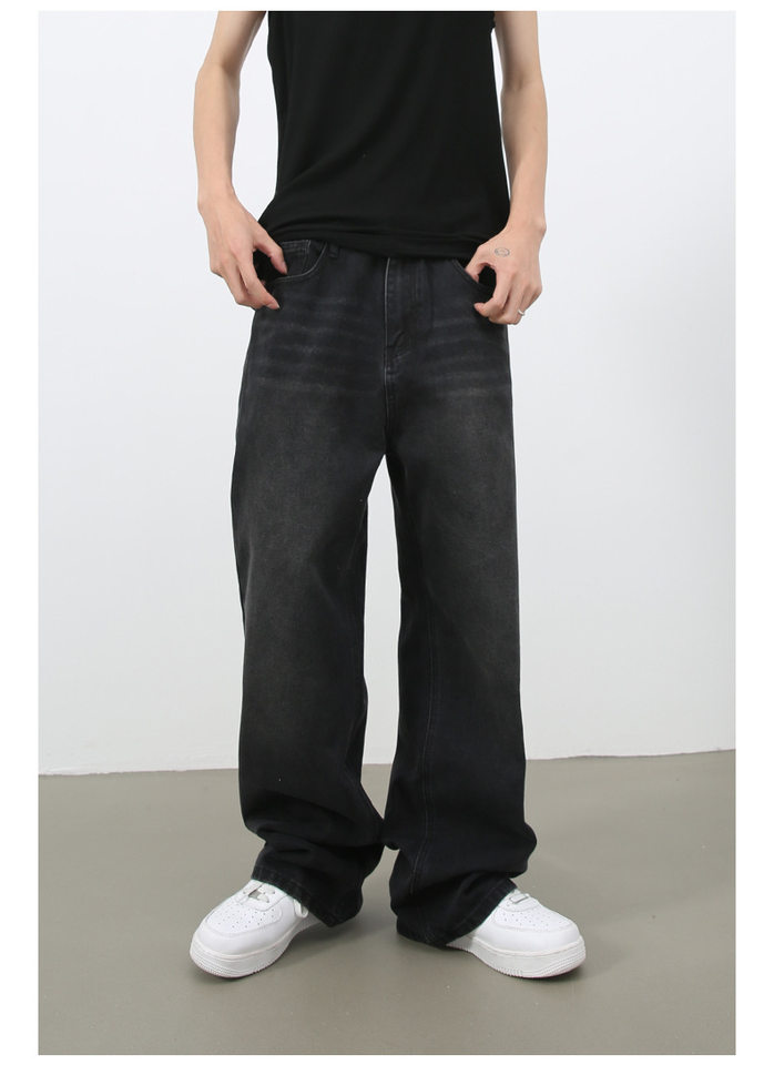 Quần jean nam ống rộng phong cách retro, cạp vừa, dáng đứng, dài chấm gót — Màu hồng, Màu tím, Xanh lam nhạt, Xanh lục cũ chi tiết 23