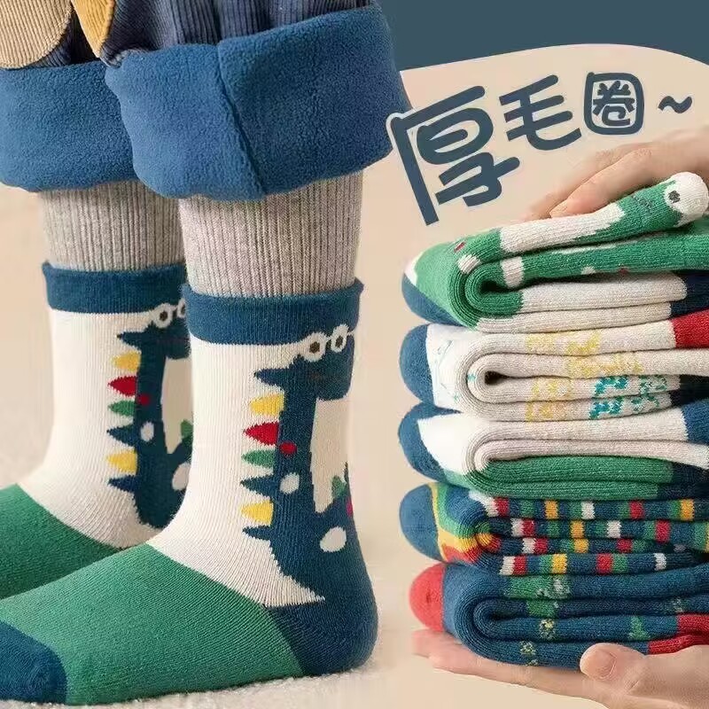 【爆款】加厚儿童袜子秋冬季学生男孩长筒男童宝宝加绒保暖毛圈袜|undefined