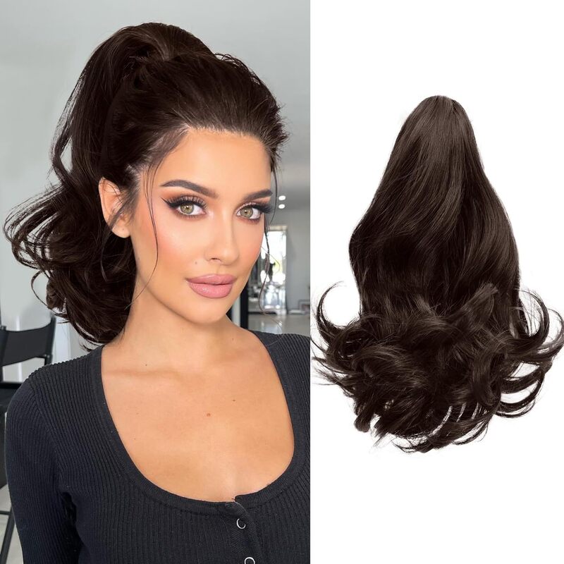 Cross-Border Wig Ponytail Clip Short High-Temperature Silk Slightly Curly Tiger Mouth Clip Curly Ponytail Ponytail