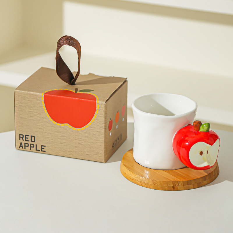 Taza de fruta creativa Taza de café Taza de cerámica de regalo de apertura Taza de agua doméstica de melocotón de manzana linda