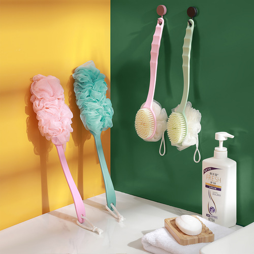 Long-handled soft-bristle bath brush, dual-purpose bath flower bath brush, bathroom back scrub brush, back cleaning brush, scrub brush