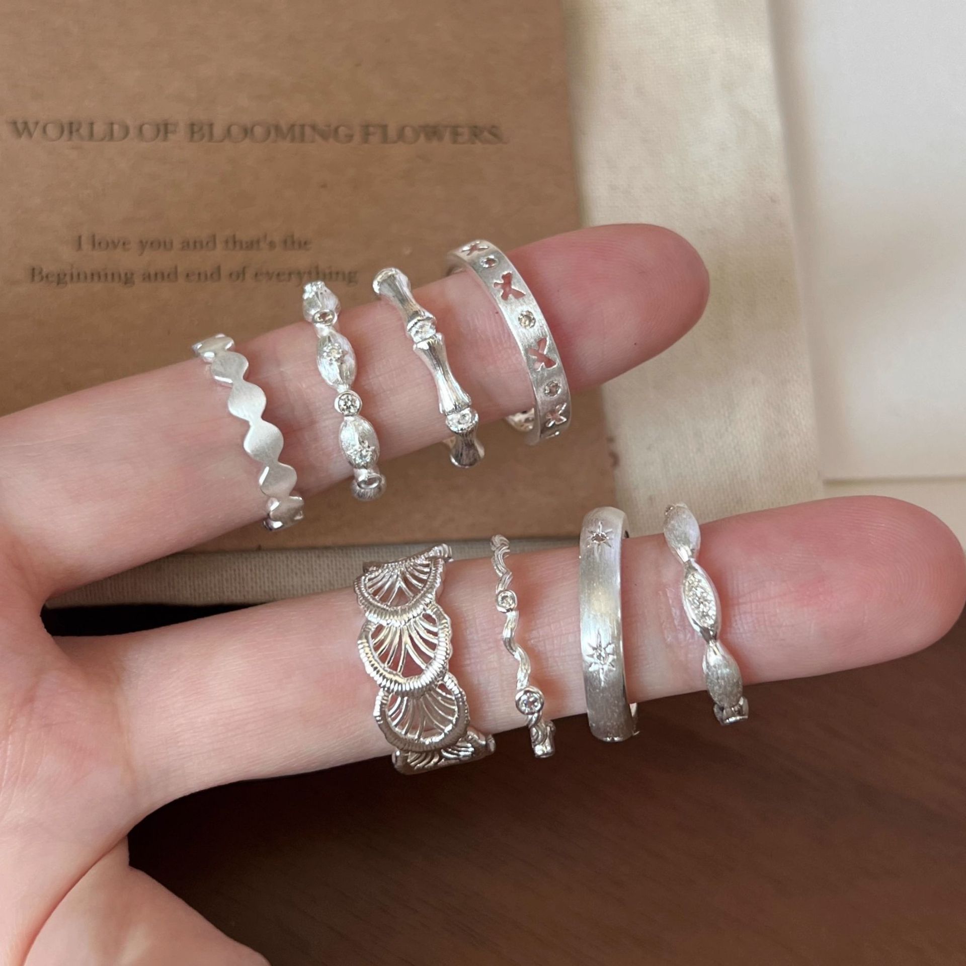 复古925纯银拉丝戒指女小众轻奢高级感蕾丝学生开口指环不掉色潮