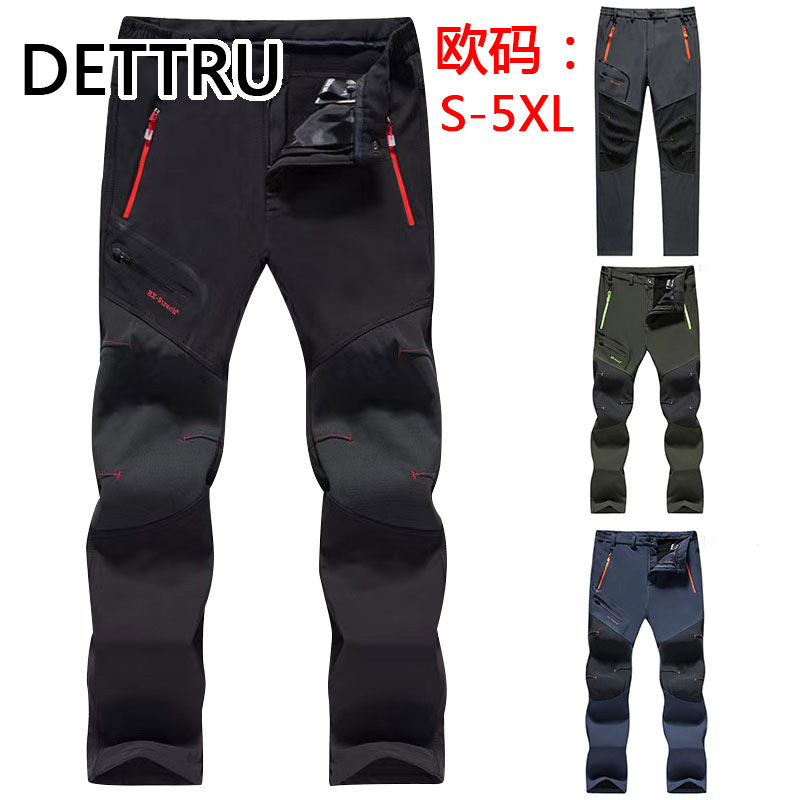 跨境欧码户外抓绒冲锋裤男防水软壳滑雪裤加绒裤女防水情侣速干裤