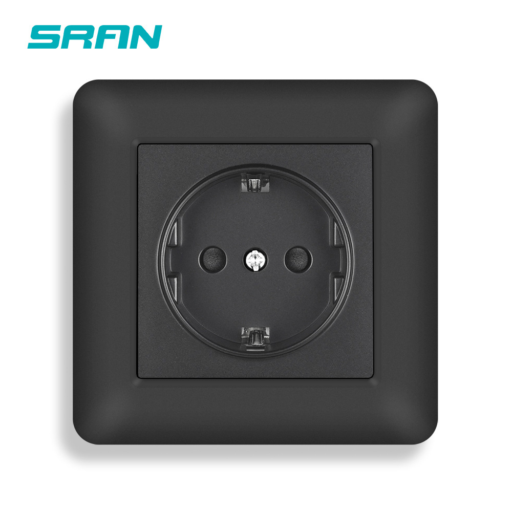 16A 欧标开关插座德国德标PC面板欧规插座圆底盒面板家用暗装插
