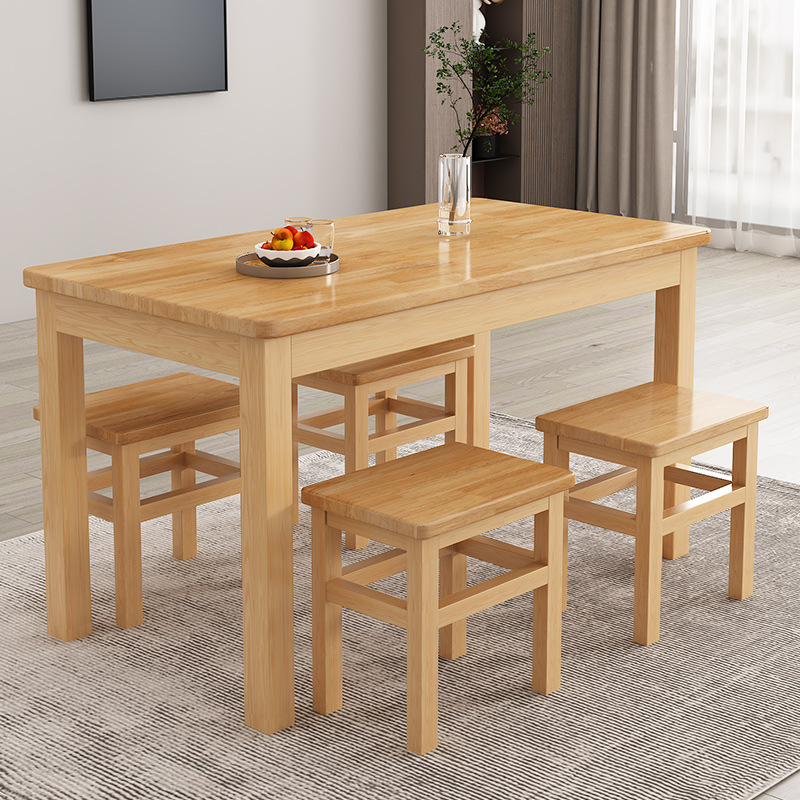 All Solid Wood Fast Food Dining Table and Chairs for Home Small Apartment Noodle Shop Snack Bar Breakfast Table and Chair Combination Rectangular Table