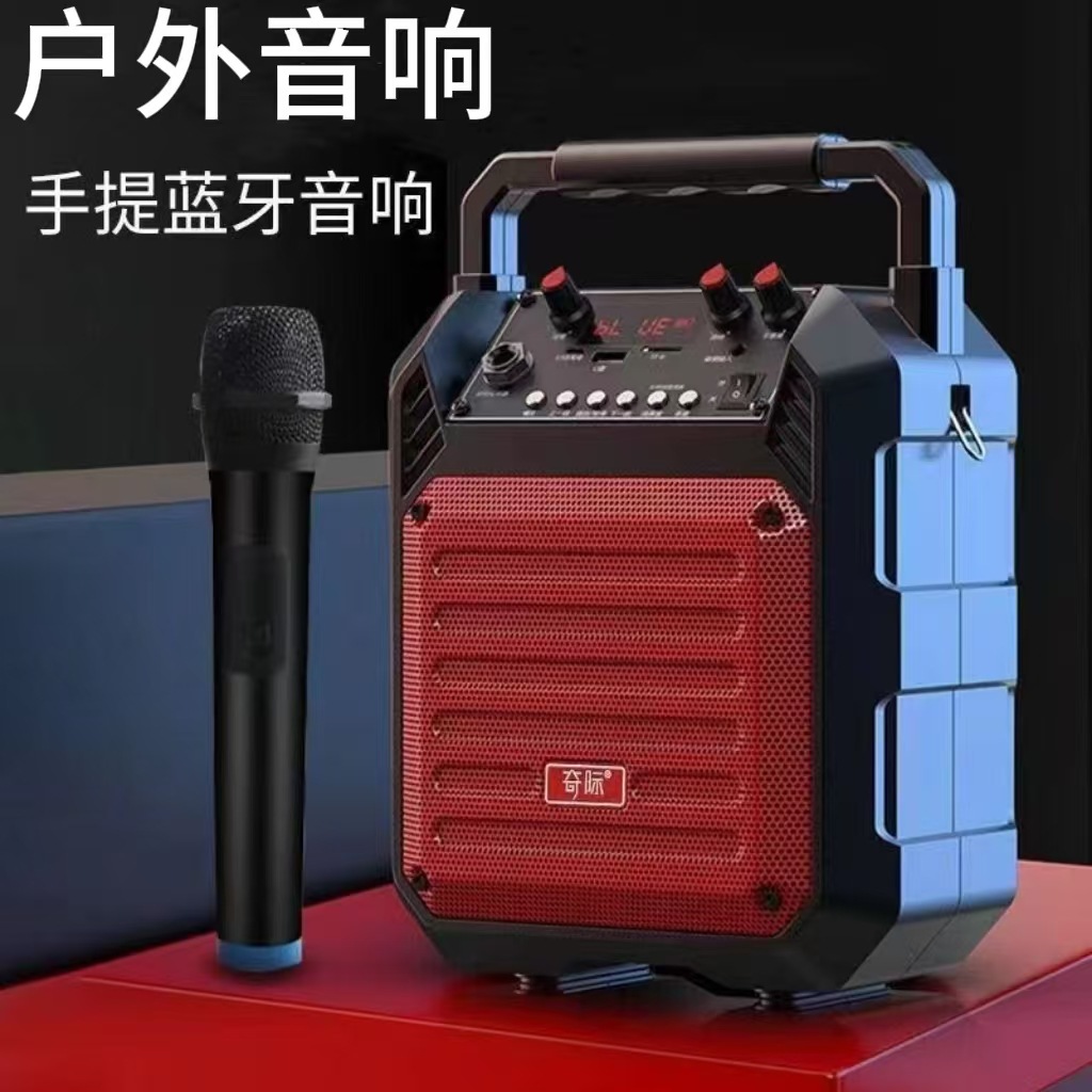 Qiji A6 디지털 노래 휴대용 블루투스 스피커 원격 제어 야외 오디오 무선 마이크 앰프 스퀘어 댄스