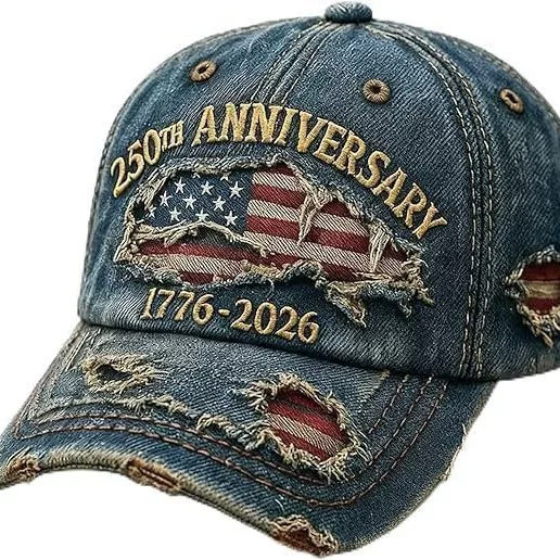 Amazon Cross-Border Embroidered Baseball Cap Denim Skull 250Th Anniversary Hat Outdoor Sun Protection Hat