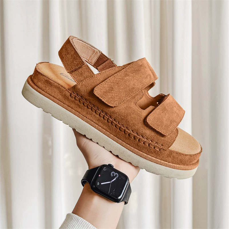 Французская толстая подошва с высокой липучкой на открытом воздухе Носить холодные тапочки 2024 новая римская повседневная пляжная женская обувь летом