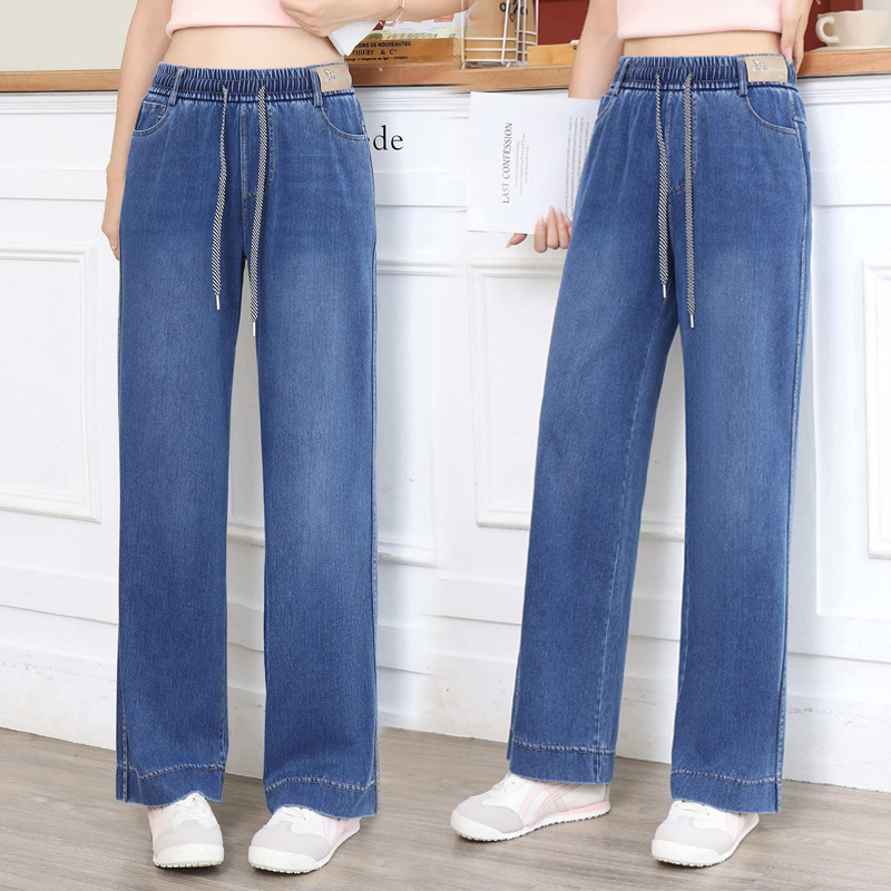 Summer Thin Stretch Washed Denim Straight-Leg Pants for Women 2026 New High-Waisted Light Blue Wide-Leg Loose Casual Pants Summer Thin Stretch Washed Denim Straight-Leg Pants for Women 2026 New High-Waisted Light Blue Wide-Leg Loose Casual Pants