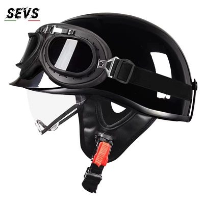 vehicle helmet, Japanese-style scoop helmet, Motosiklet kaskı (dəbilqə) - glossy-black-transparent-black-frame-glasses-m