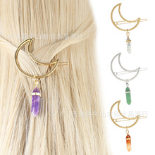 欧美水晶六角柱彩色发卡月亮星星一字夹气质简约水晶发饰批发