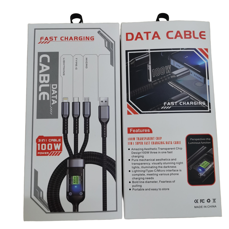 Dijital ekranlı üçü bir arada veri kablosu 100W şeffaf orta boy kart, Android, Apple, Type-C için uygun, süper hızlı şarj - 9