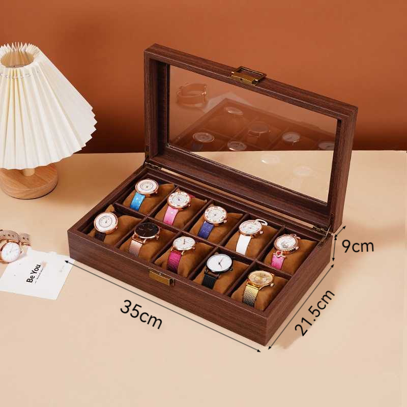 Caja de almacenamiento de reloj de cuero de veta de madera retro Caja de reloj múltiple Reloj de alta gama Reloj mecánico Caja de joyería Hogar de gran capacidad image 9