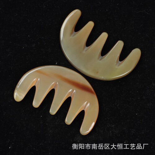 Manufacturer wholesale ox horn health care comb five-tooth massage comb head meridian massage comb ox horn five-tooth massage comb