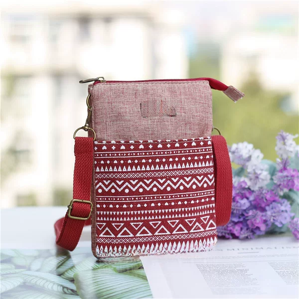 Ethnic White pattern 5-layer large screen crossbody Fabric mobile phone bag cosmetic bag fabric multi-layer Fashion Women's bag student small bag