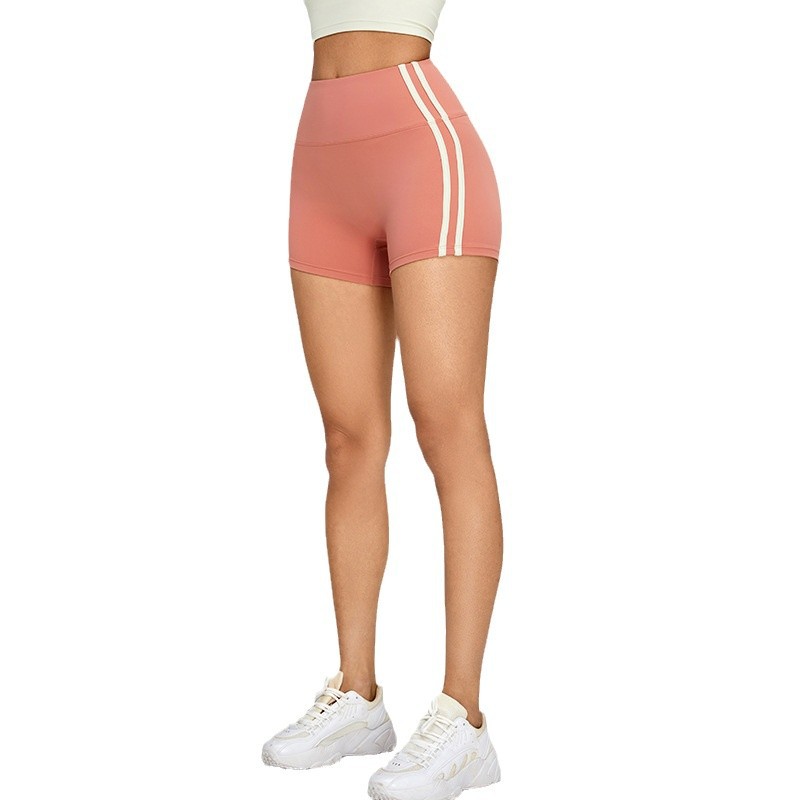 Primavera y verano nuevos pantalones cortos deportivos a rayas de color contraste, pantalones cortos de yoga ajustados de cintura alta, pantalones cortos de fitness