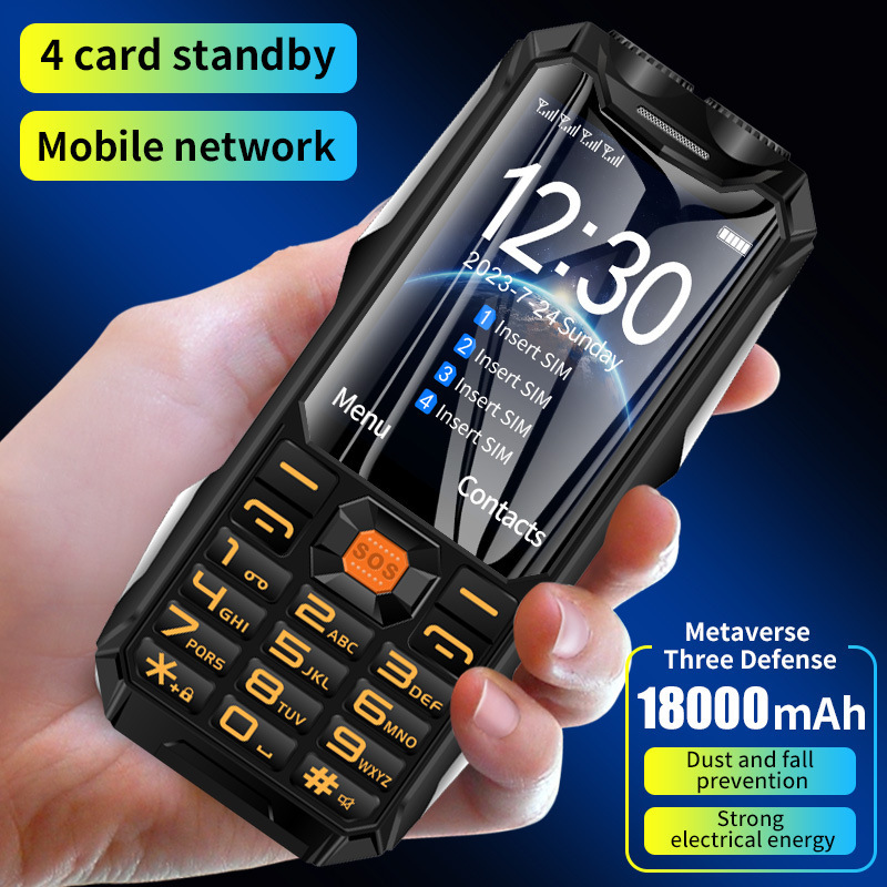 4-card cross-border military industry three-proof electric bully 18000 mA charging treasure photo foreign trade multi-language elderly mobile phone