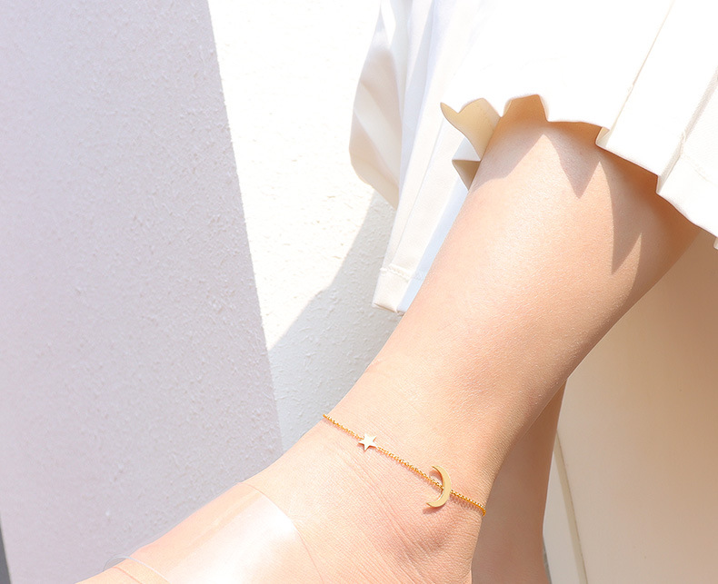 5g Weight Fashion Star 304 Stainless Steel Waterproof Non Tarnish No Inlaid PVD Coated Real Gold Plated 18K Gold Women'S Anklet