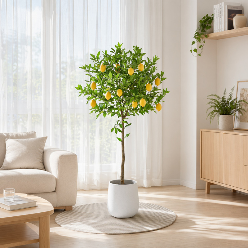 Potted Lemon Tree with Fruit, Large Indoor Plant for Living Room, Balcony, and Home Decor, Suitable for All Seasons, Removes Formaldehyde