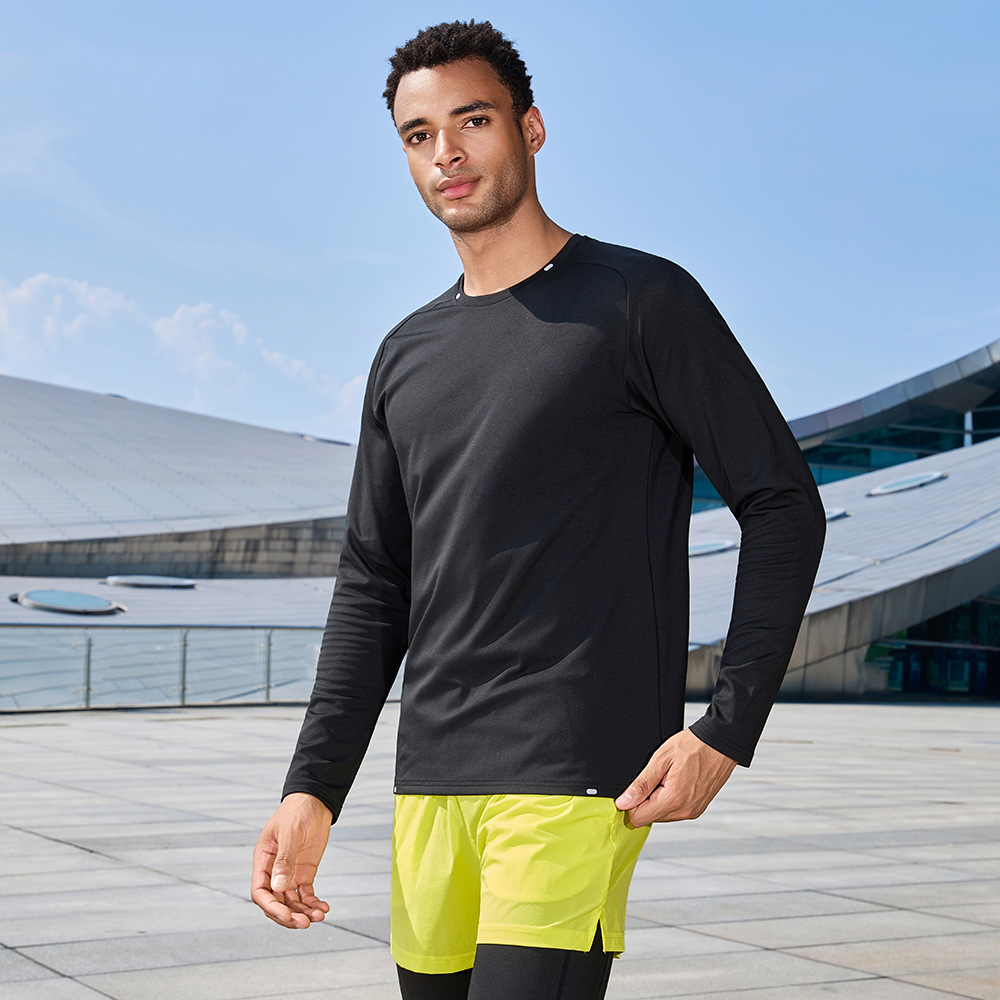 Otoño y invierno nueva chaqueta deportiva al aire libre con camiseta de cuello redondo de manga larga de vello, ropa de entrenamiento elástico de secado rápido para hombres