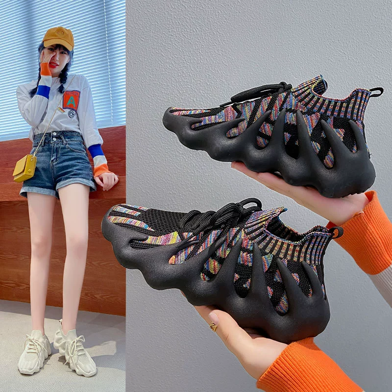 Модные летние женские кроссовки-носки из трикотажа, новинка 2025 года, дышащие повседневные женские кроссовки «Вулкан» 450-7