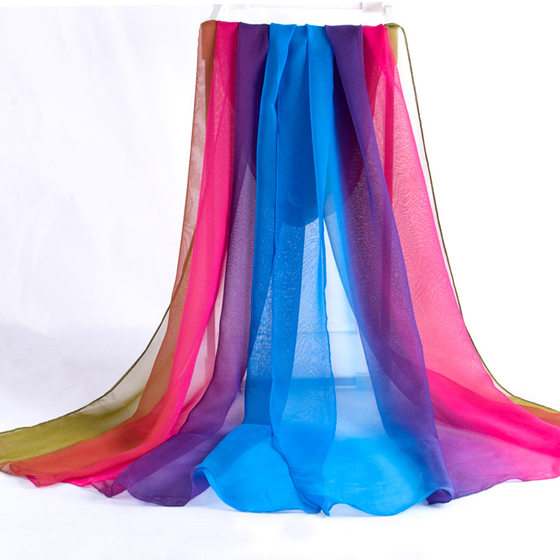 Spring and Summer gradient color scarf women's scarf Qiao Qi yarn thin scarf body training Square Dance Dance scarf women