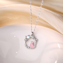 原创S925纯银炫彩月下灵猫项链女小众设计时尚百搭精致可爱锁骨链