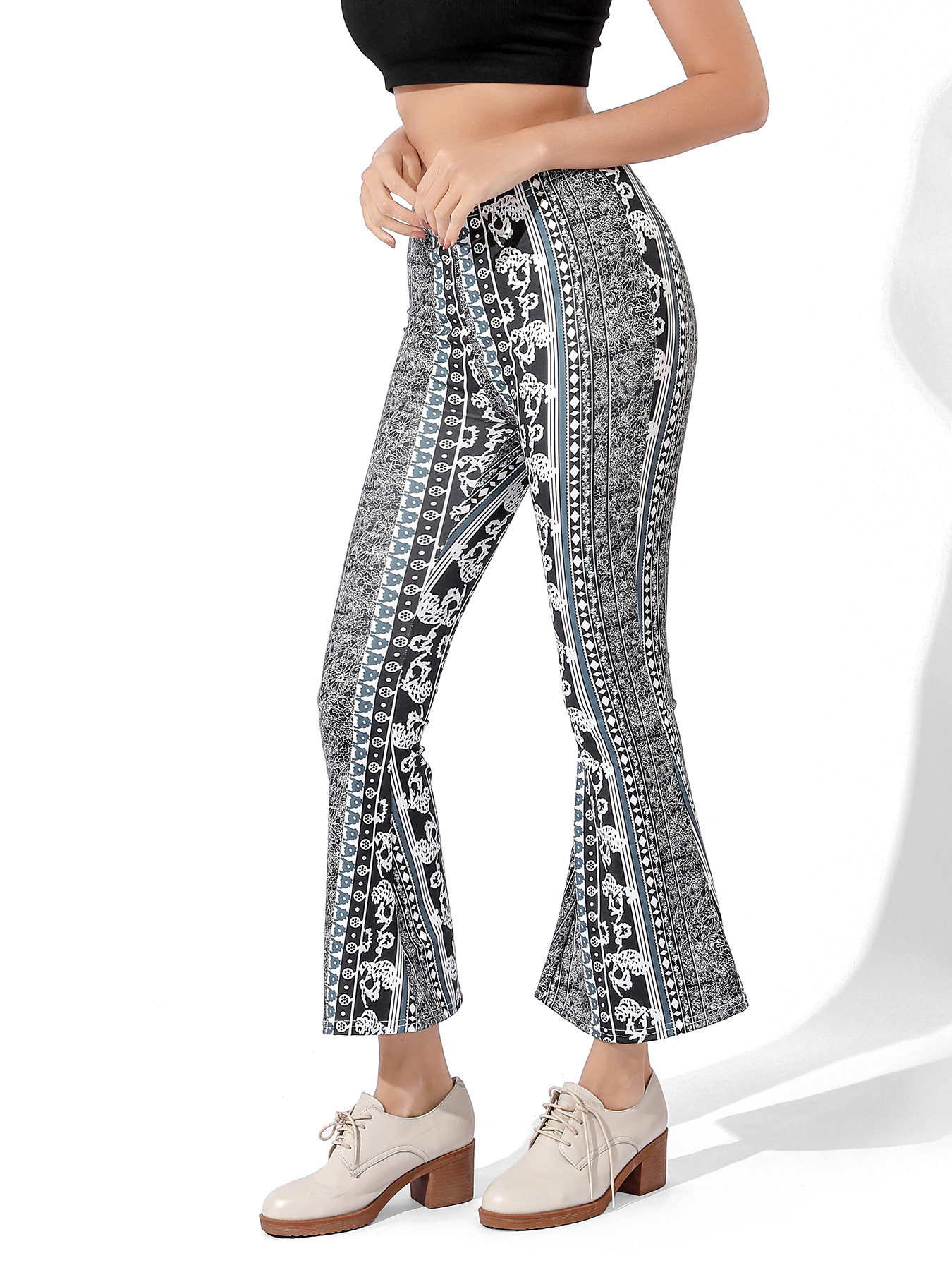 Pantaloni da yoga da donna stampa digitale elasticizzati allenamento per la danza shopping casual piccoli pantaloni da yoga freschi leggings con fondo a zampa d'elefante_voghion.com