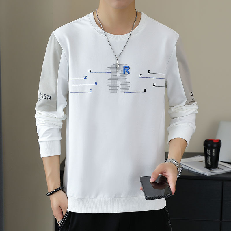 Men's Sweatshirt Spring & Fall Long-Sleeved T-Shirt Youth Korean Style Pullover Round Neck Casual Bottoming Shirt Handsome Trbottomyy Men's Clothing