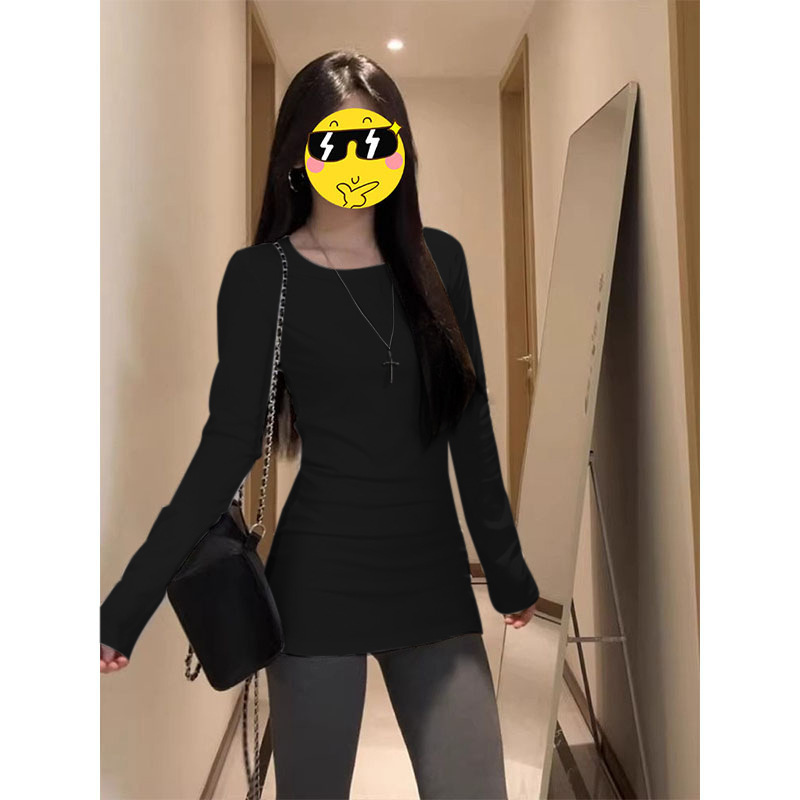 中长款白色内搭上衣打底衫女遮屁股2025春季纯棉修身百搭长袖恤|undefined